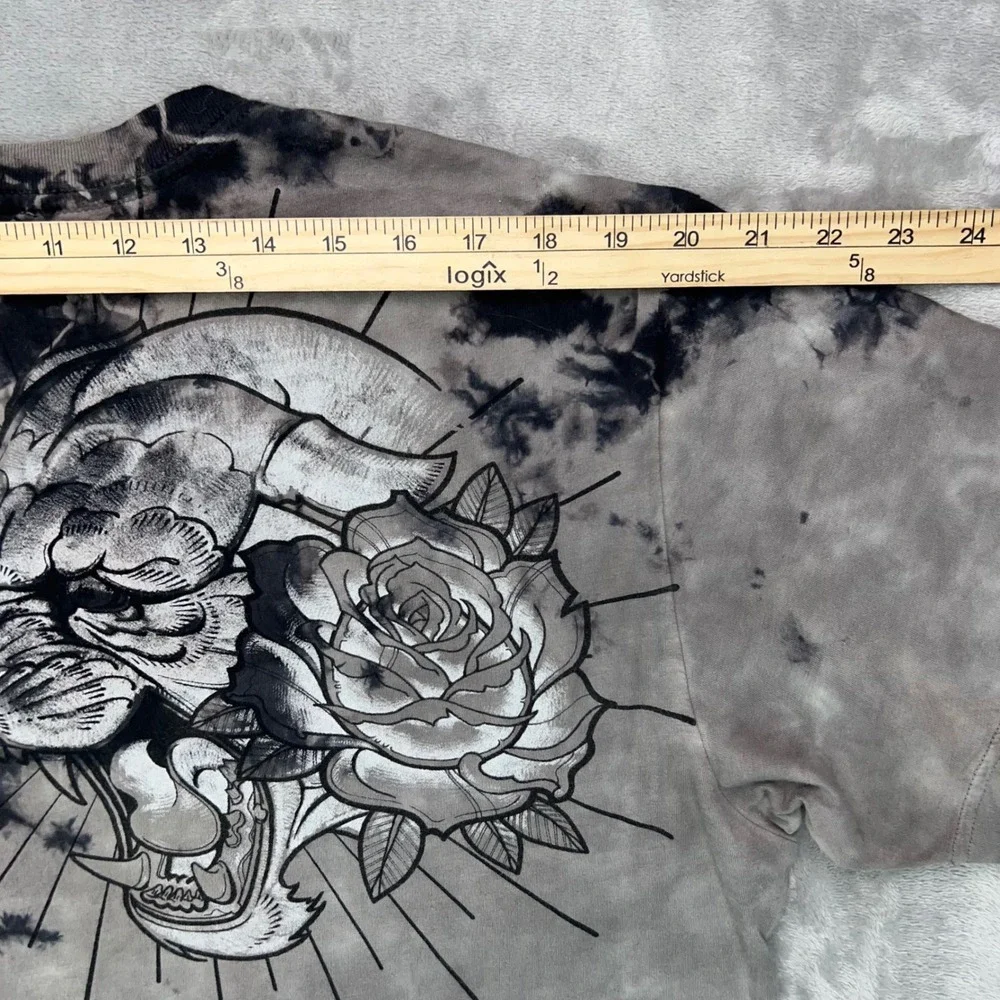 AFFLICTION Graphic T-Shirt Men's XL‎ Gray Tie Dye Panther Rose Y2K Biker MMA USA